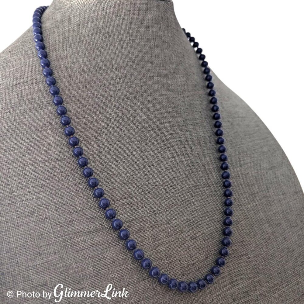 Vintage Oops A Daisy Deep Blue Enamel Gold Tone Beaded Necklace - Picture 2 of 11